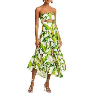Farm Rio Womens Summer Foliage Strapless Midi Dress Large Off-White - NWT $248